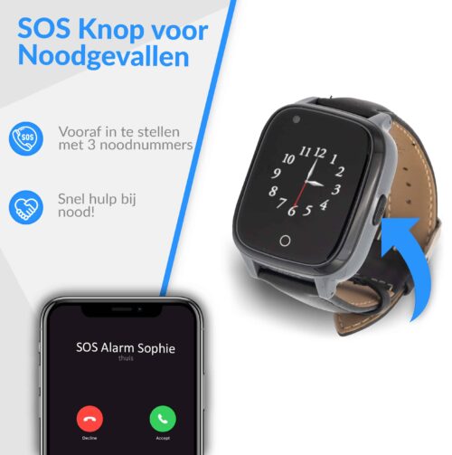 KUUS. S2 Alarm Horloge Zonder Abonnement met Valdetectie voor Ouderen en Senioren - Personenalarmering met SOS knop Alarmknop - GPS - Alarmhorloge
