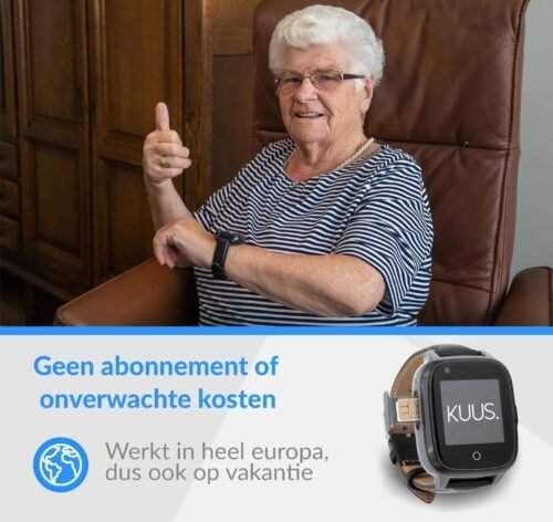 KUUS. S2 Alarm Horloge Zonder Abonnement met Valdetectie voor Ouderen en Senioren - Personenalarmering met SOS knop Alarmknop - GPS - Alarmhorloge