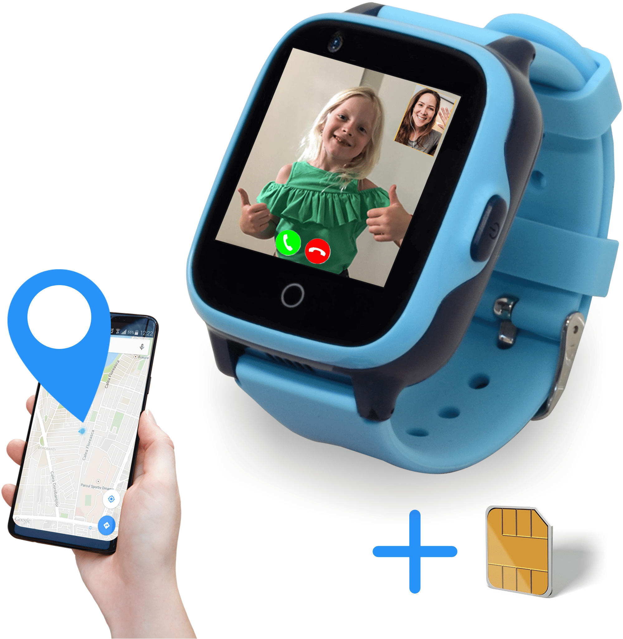 GPS horloge kind blauw, smartwatch voor kinderen met simkaart