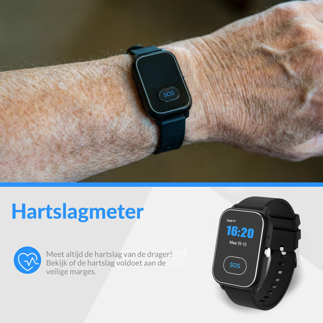 KUUS. S4 Alarmhorloge voor ouderen. SOS horloge zonder abonnement met GPS en valdetectie met extra alarmknop