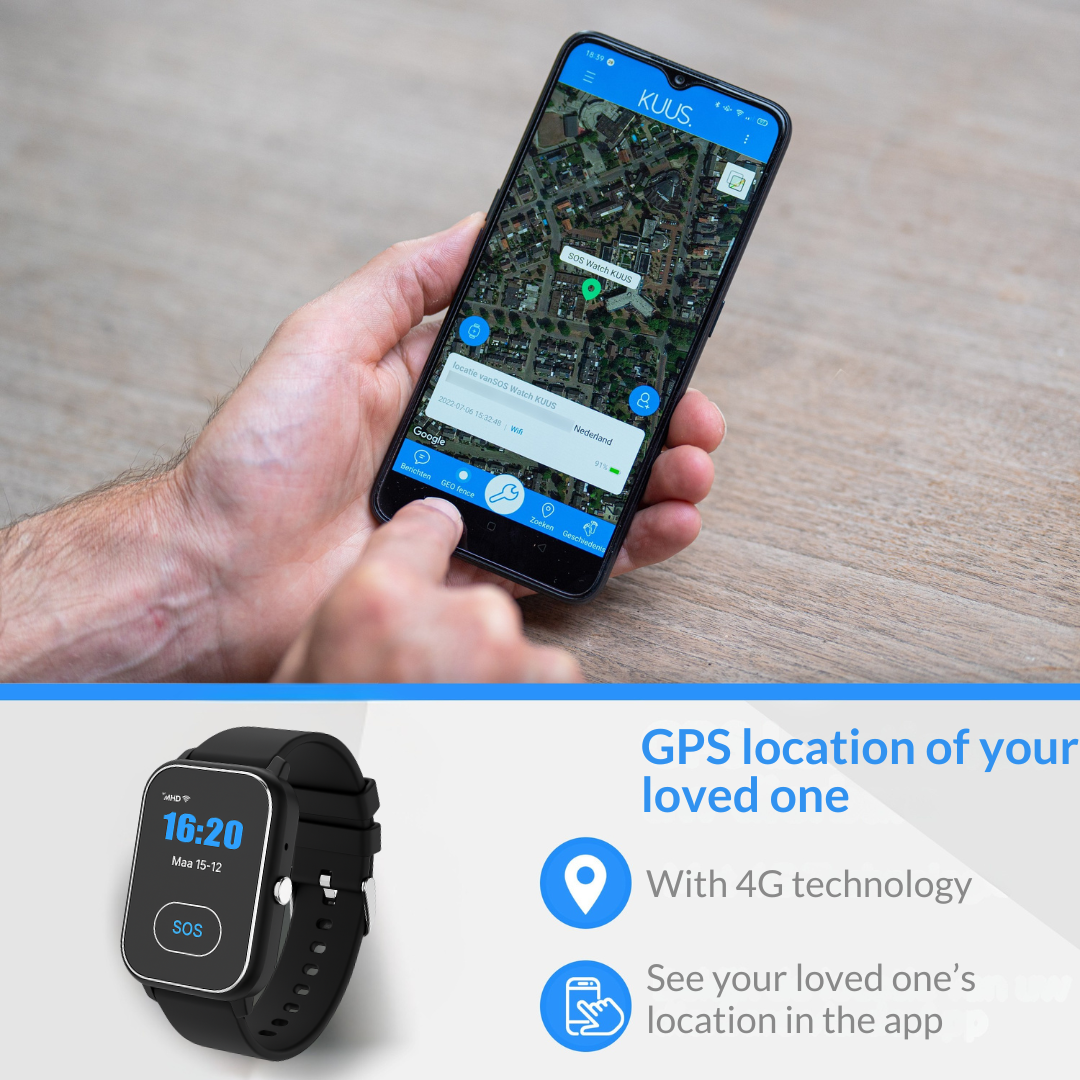 KUUS. S4 Alarm watch for the elderly. SOS watch without subscription with GPS and fall detection with additional panic button