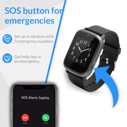 KUUS. S5 SOS alarm watch for seniors, no subscription, with GPS and fall detection, slim fit for smaller wrists