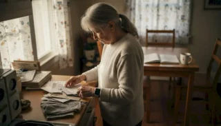 Senior searching kitchen for missing phone