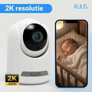 KUUS BM2 WiFi Baby Monitor mit Kamera und App (ohne separaten Bildschirm) - 2K Baby Monitor - 360° drehbare & neigbare Babykamera - scharfe Nachtsicht - Bewegungs- & Tonbenachrichtigungen