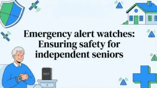 Decorative title card with senior and safety icons