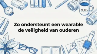 Met de hand getekende titelkaart voor draagbare veiligheidsoplossingen voor senioren