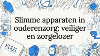 Sfeervolle illustratie voor titelkaart: slimme apparaten in de ouderenzorg