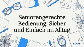 Ansprechend gestaltete Titelseite mit alltagsnahen Gegenständen für Senioren – die Mitte bleibt bewusst frei.