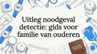 Handgemaakte illustratie met allerlei noodhulpmiddelen rondom de titel